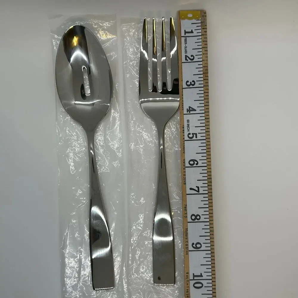 Slotted Serving Spoon & Fork Set GS Savannah NEW Solid Classic Square Polished